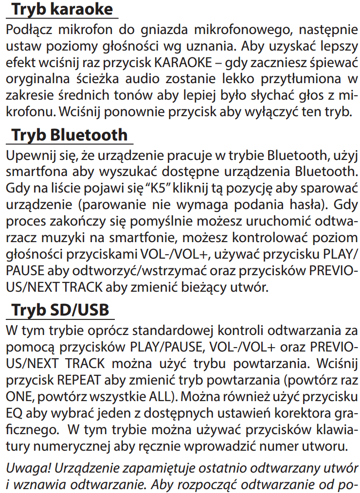 Głośnik Media-Tech MT3149 Mobilny KARAOKE BOOMBOX BT tryby