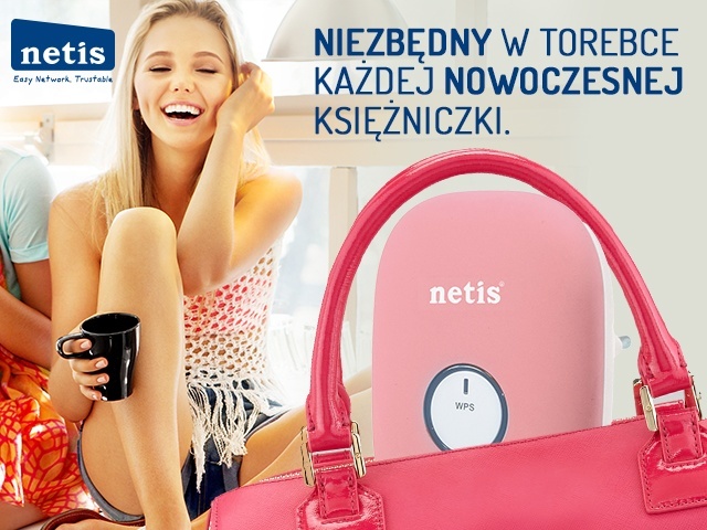 Repeater Wifi B/G/N300 Z Gniazdem Rj-45 Mini Wpinany Do Gniazdka 230V Netis E1+ Różowy nk