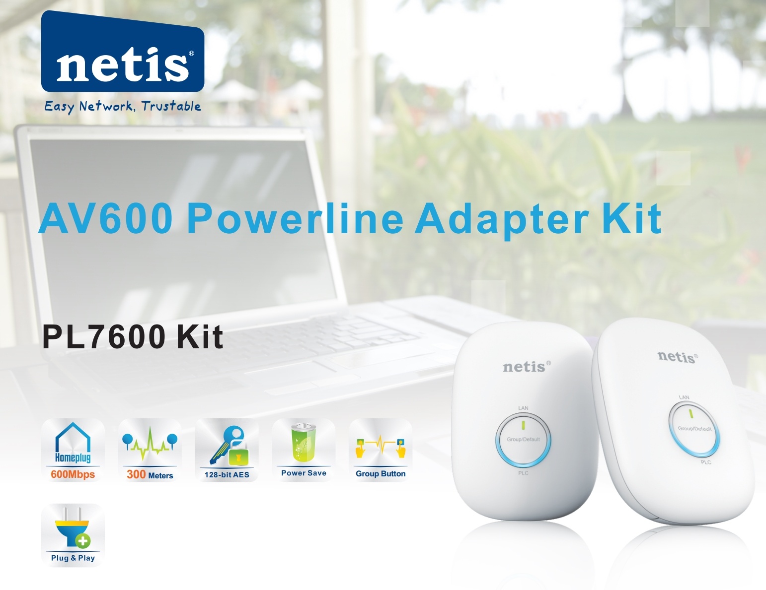 Power Line Transmisja Ethernet 600mbps Przez Sieć Elektryczną 2 Sztuki Netis PL7600 Kit