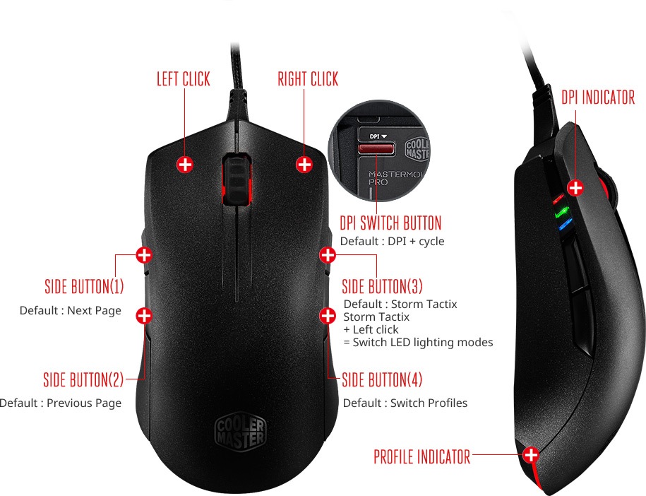 Mysz Cooler Master Mastermouse Pro L Przewodowa Optyczna 6400 Dpi klawisze