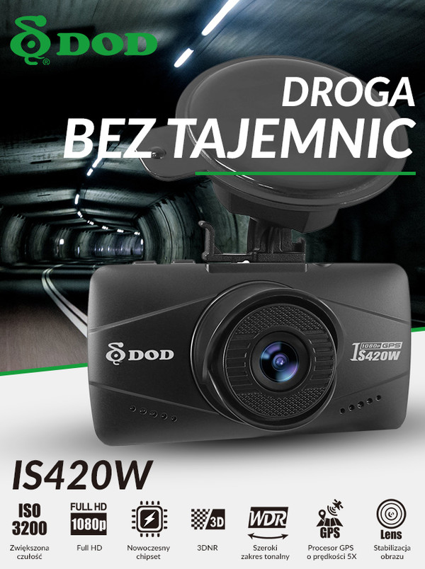 Kamera Samochodowa Rejestrator Trasy DOD 1080p Iso 3200 F/1.8 Sony Exmor LS420W + Micro SD 16GB