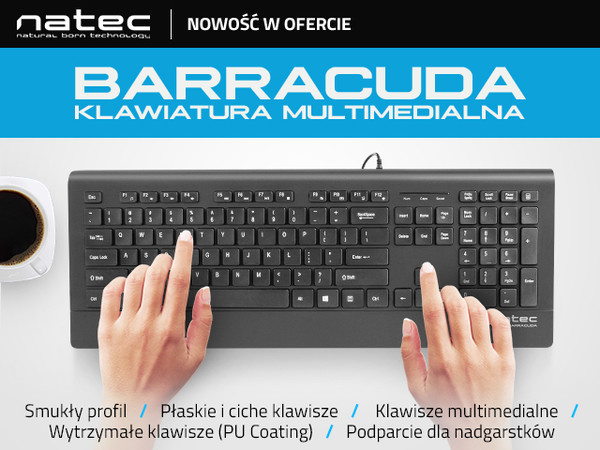 Klawiatura Natec BARRACUDA Slim Multimedialna Black USB