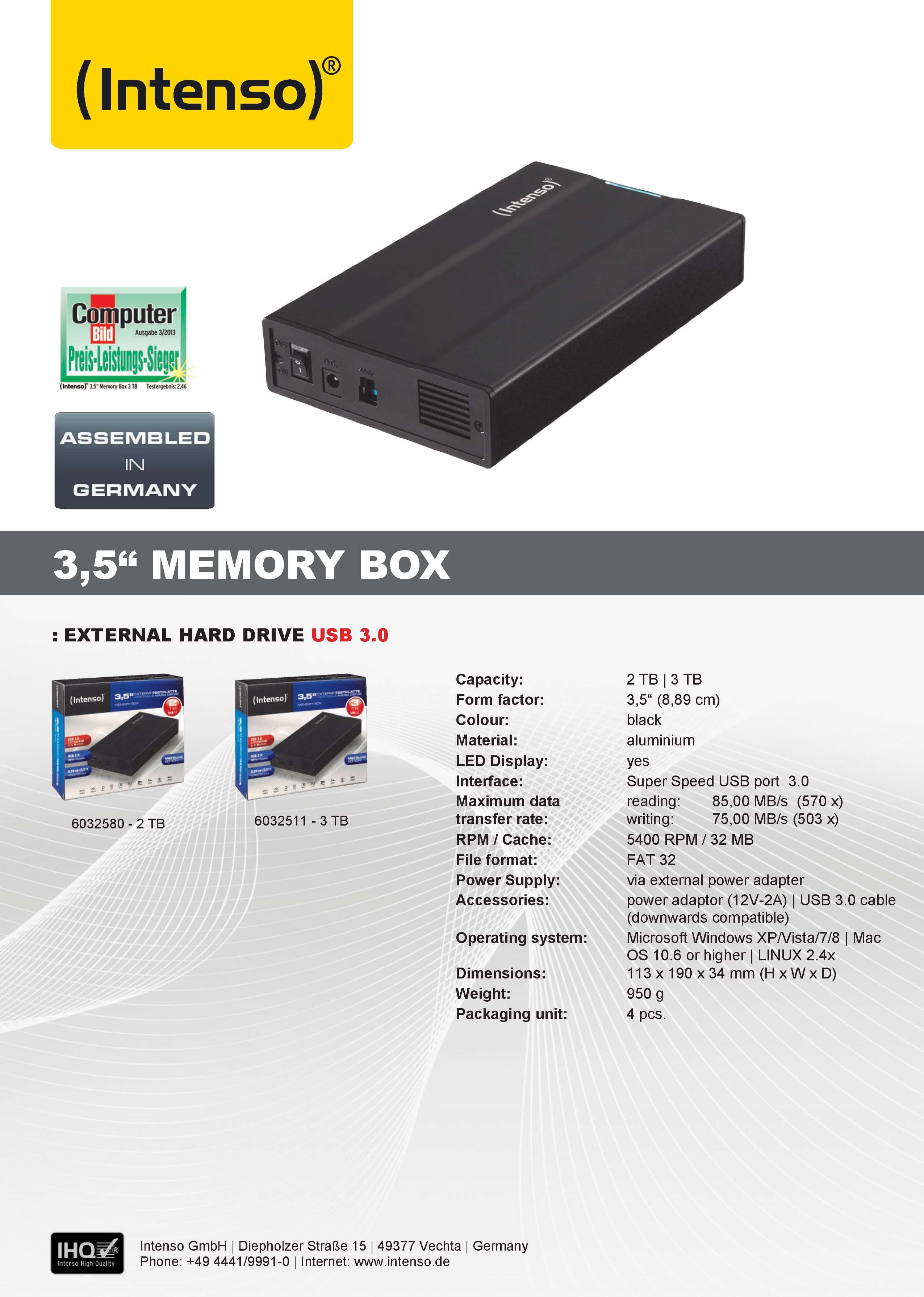 Dysk Zewnętrzny Intenso 4TB Memorybox Czarny 3.5" USB 3.0