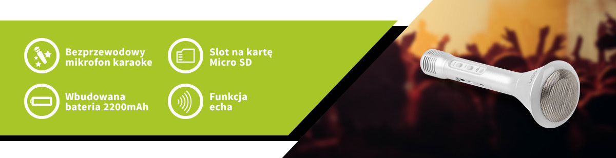 Mikrofon Karaoke Ugo Bezprzewodowy Srebrny 3W Led