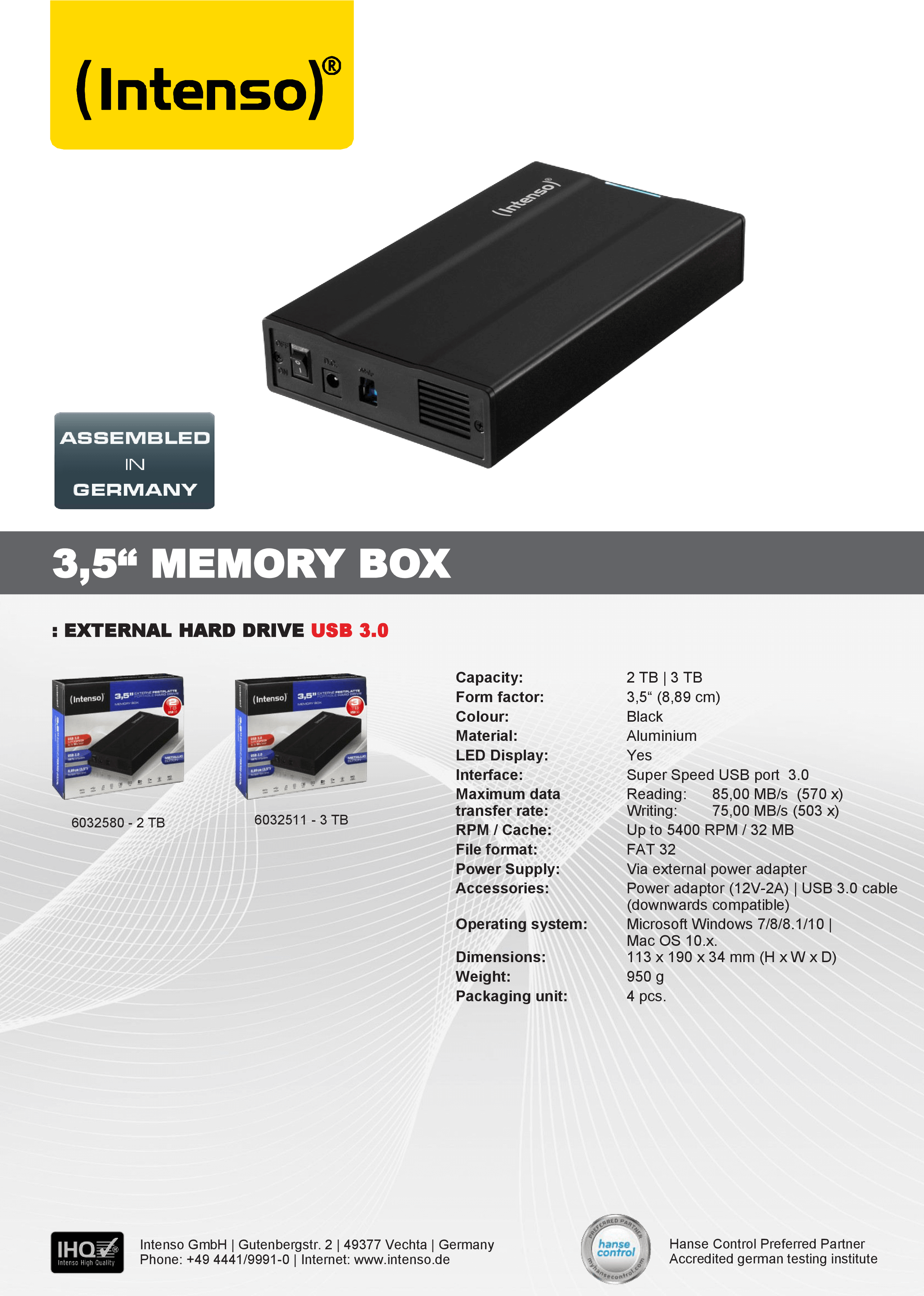 Dysk Zewnętrzny Intenso Memorybox HDD 5TB 3,5" USB 3.0 Czarny