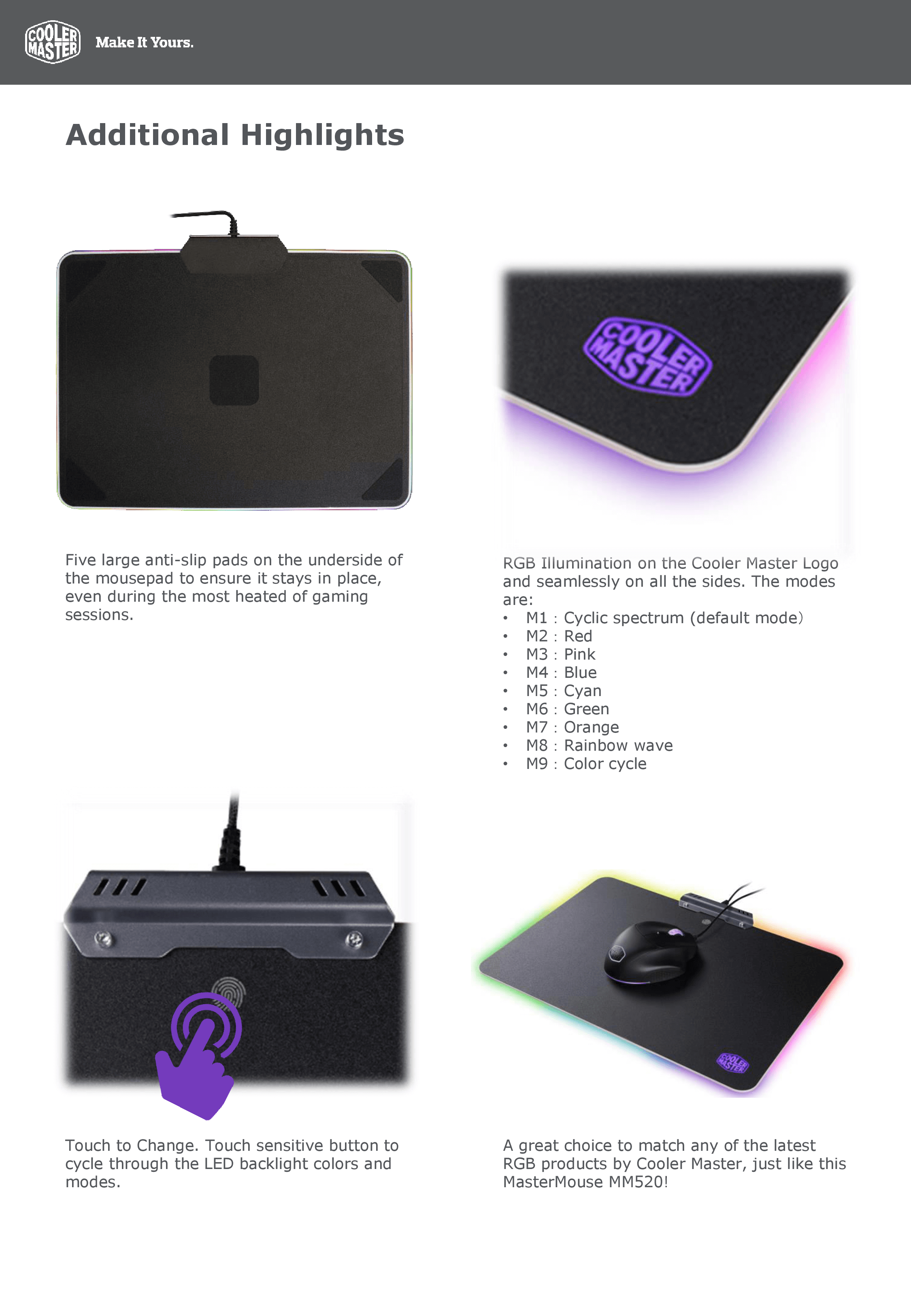 Podkładka Pod Mysz Cooler Master RGB Hard Podświetlana Czarna 350x264mm
