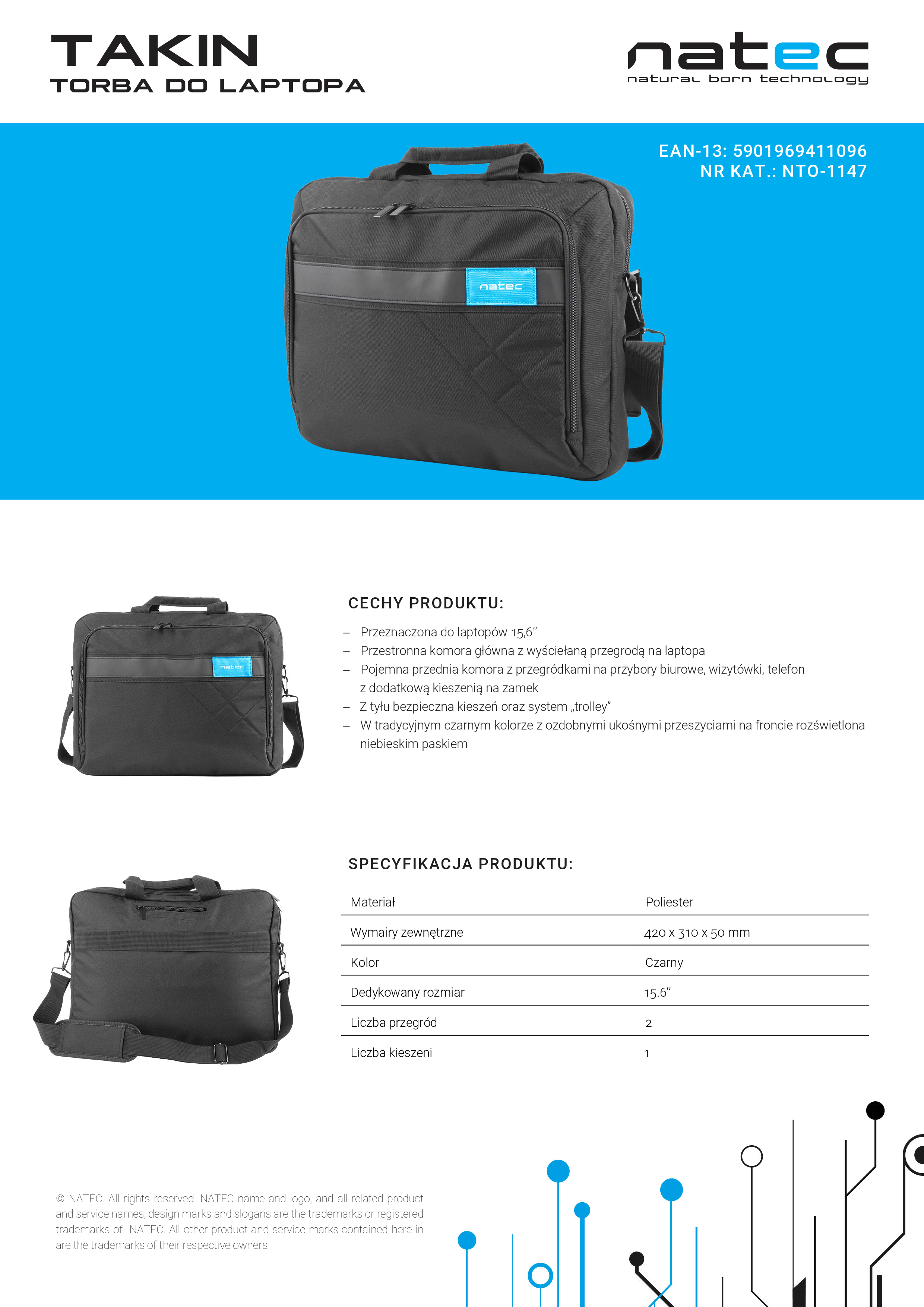 Torba Do Laptopa Natec Takin 15.6" Czarna karta produktu