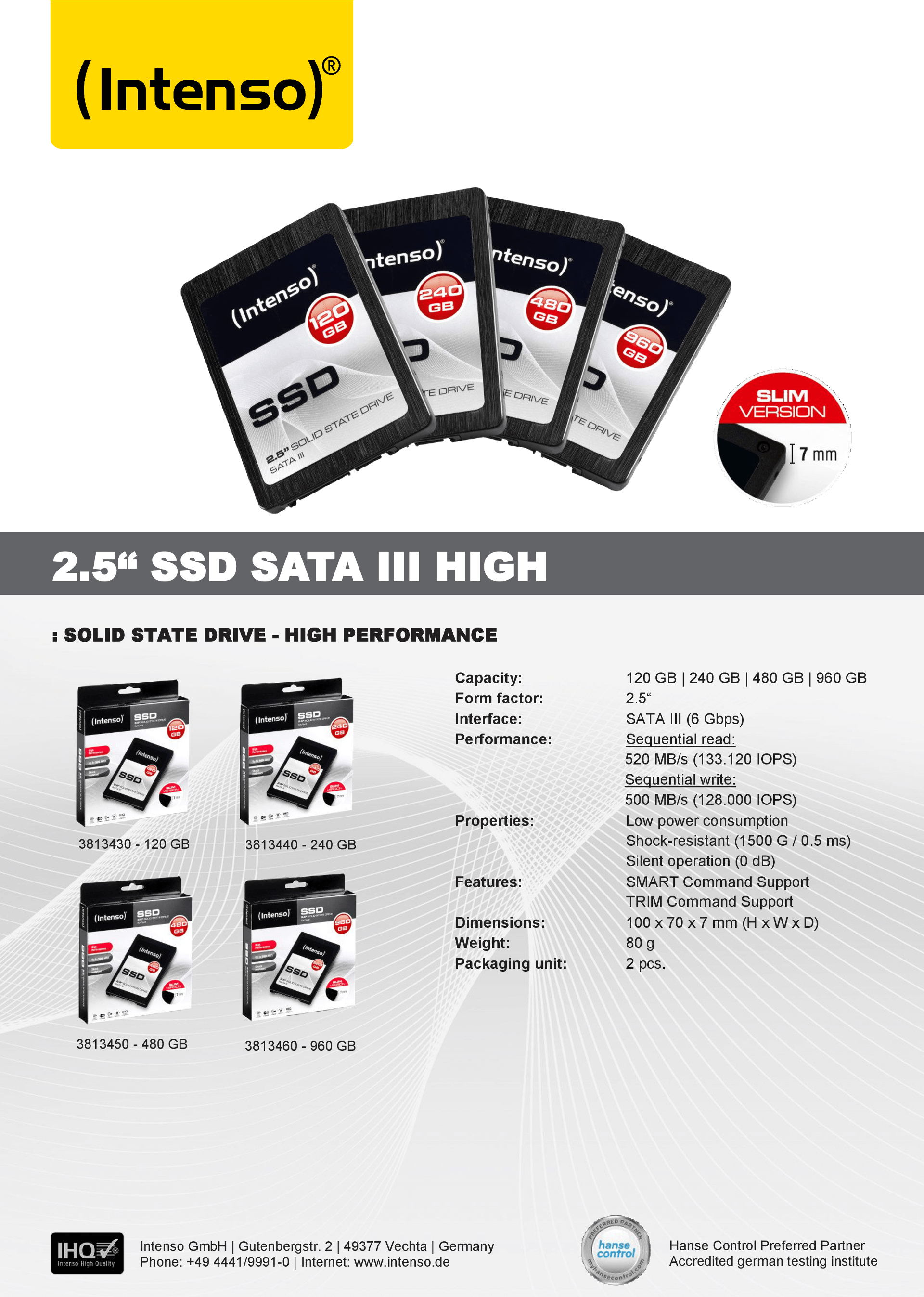 Dysk Intenso SSD 480GB Sata III 2.5”