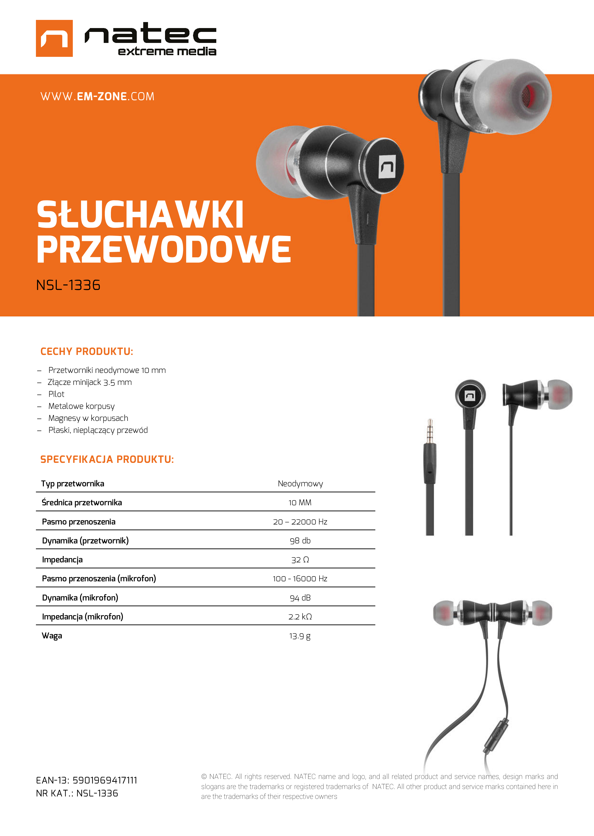 Słuchawki Dokanałowe Extreme Media Nsl-1336 Z Mikrofonem Czarne NSL-1336
