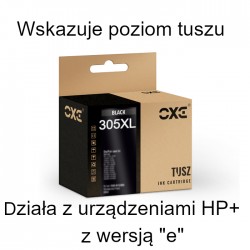 Tusz OXE-H305XLBR Czarny zamiennik refabrykowany HP 305XL 3YM62AE wskazuje poziom tuszu, działa z HP+ wersją "e" (anti upgrade) 21ml