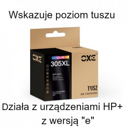 Tusz OXE-H305XLCR Kolor zamiennik refabrykowany HP 305XL 3YM63AE wskazuje poziom tuszu, działa z HP+ wersją "e" (anti upgrade) 19ml