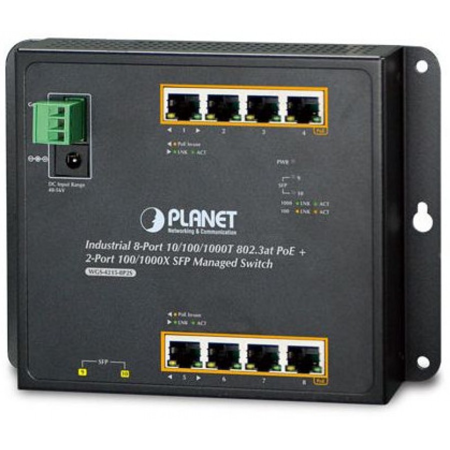 Switch Planet Wgs-4215-8p2s 8-Port Poe 1000base-T+2port 1000base-X Sfp Przemysłowy Zarządzalny