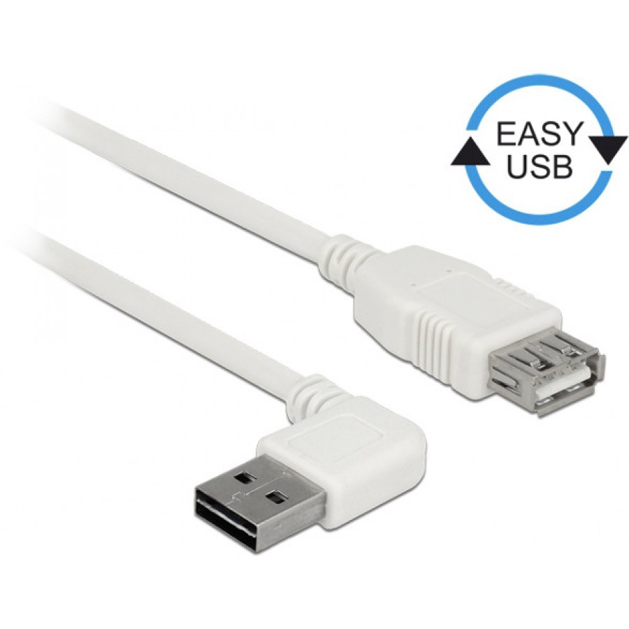 Kabel Przedłużacz USB Am-Af 2.0 1m Biały Kątowy Lewo/Prawo USB-A Easy-USB Delock