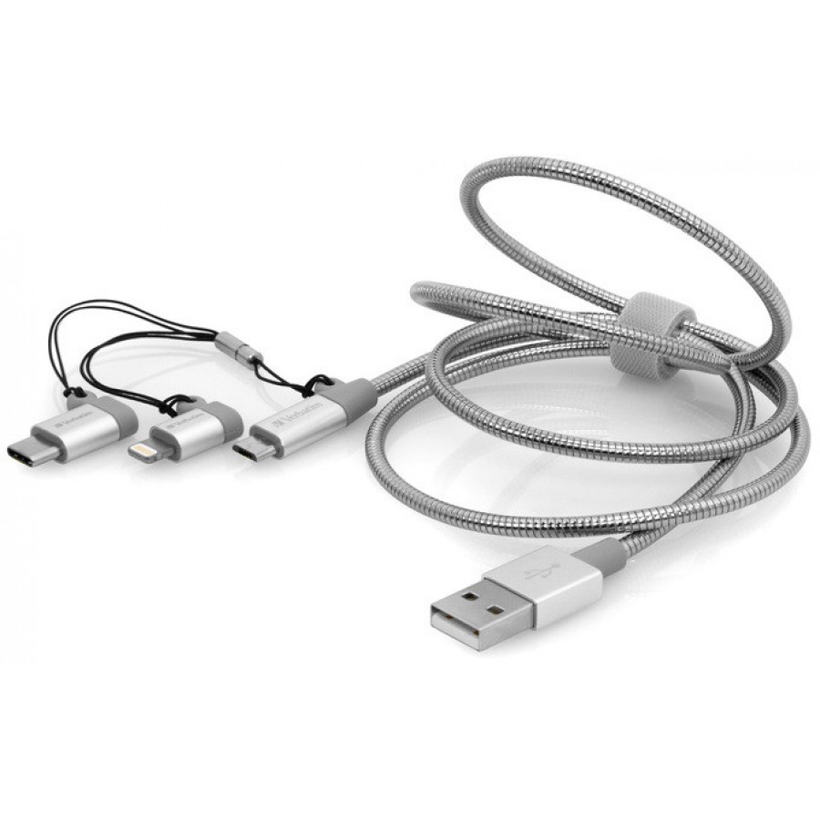 Kabel Lightning + Micro-B + USB-C Combo 1m Srebrny Verbatim