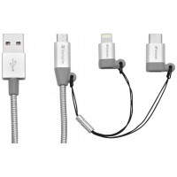 Kabel Lightning + Micro-B + USB-C Combo 1m Srebrny Verbatim