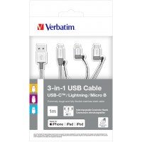 Kabel Lightning + Micro-B + USB-C Combo 1m Srebrny Verbatim