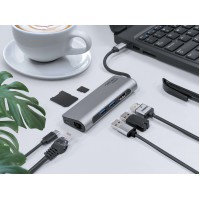 Multi Port Natec Fowler USB-C, 2x USB 3.0, HDMI 4k, RJ45, Type-C, SD, Micro SD