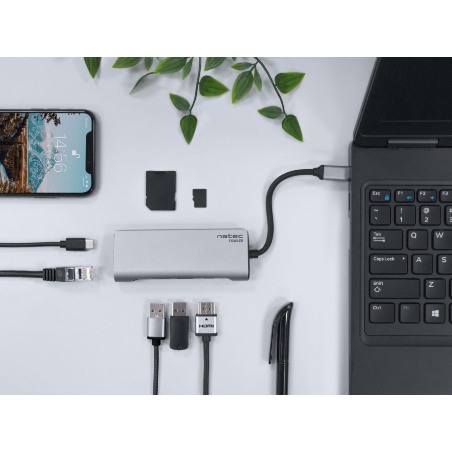 Multi Port Natec Fowler USB-C, 2x USB 3.0, HDMI 4k, RJ45, Type-C, SD, Micro SD