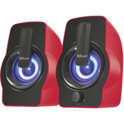 Głośniki Trust Gemi 6W RMS 2.0 Podświetlenie RGB Czerwone