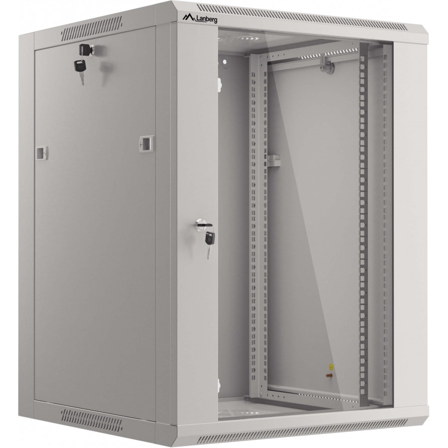 Szafa Instalacyjna Rack Wisząca 19" 15u 570x600 Szybki Montaż Szara Lanberg Flat Pack