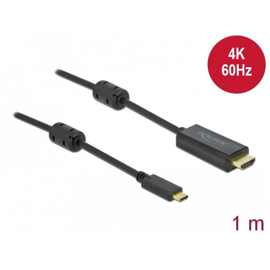 Kabel USB-C(M)->HDMI(M) 1m 4k 60Hz Thunderbolt 3/Displayport Alternate Mode Aktywny Czarny Delock