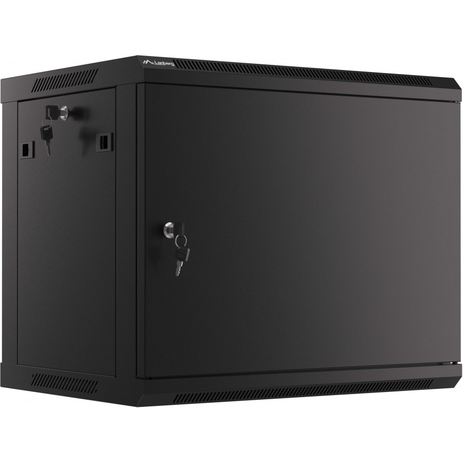 Szafa Instalacyjna Rack Wisząca 19" 9u 600x450 Czarna Drzwi Metalowe Lanberg Flat Pack