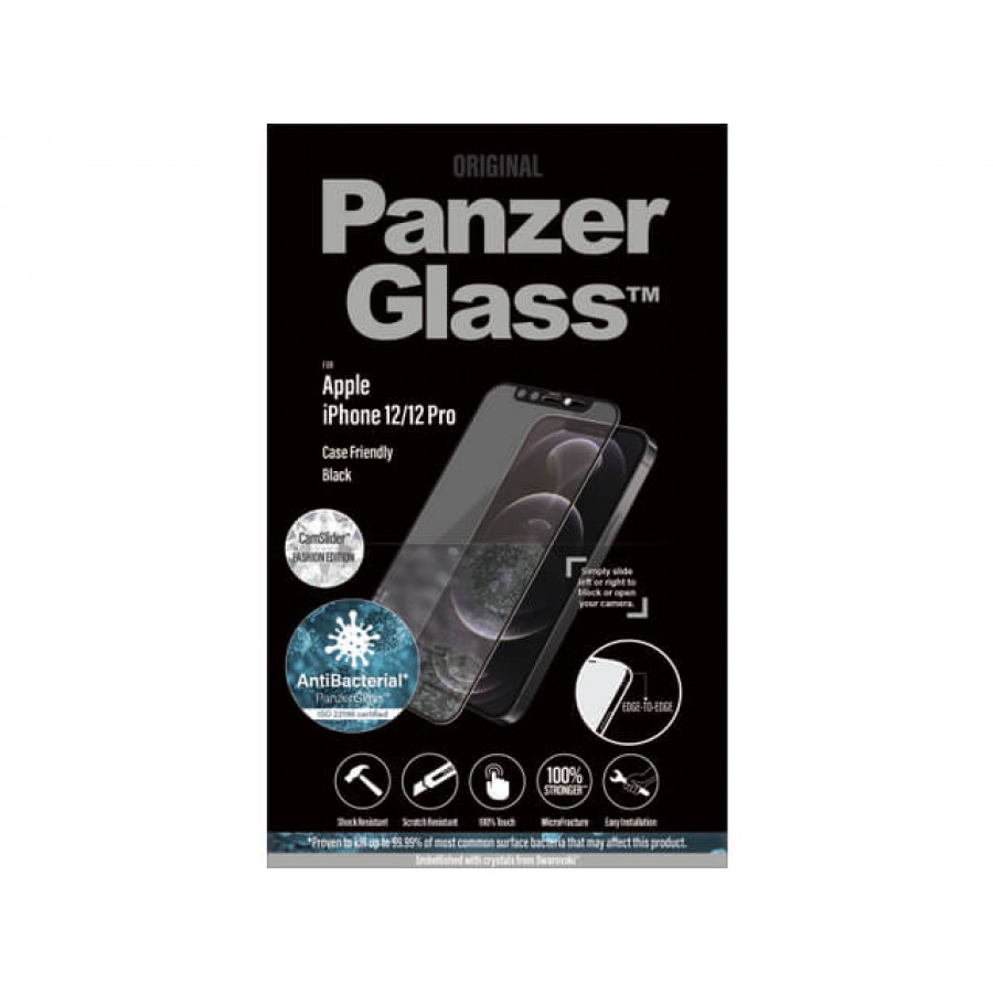 Szkło Hartowane Panzerglass Do Iphone 12/12 Pro Antybakteryjne Czarny Swarovski Camslider Do Etui