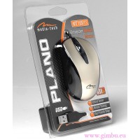 PLANO - Myszka optyczna 800 cpi, 3 przyciski, rolka, USB, srebrny metalic